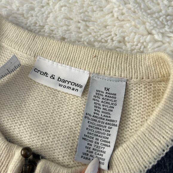 Croft & Barrow Womens Cream Knit Bird Embroidered Sweater Sz 1XL Cottage Costal - Picture 5 of 5